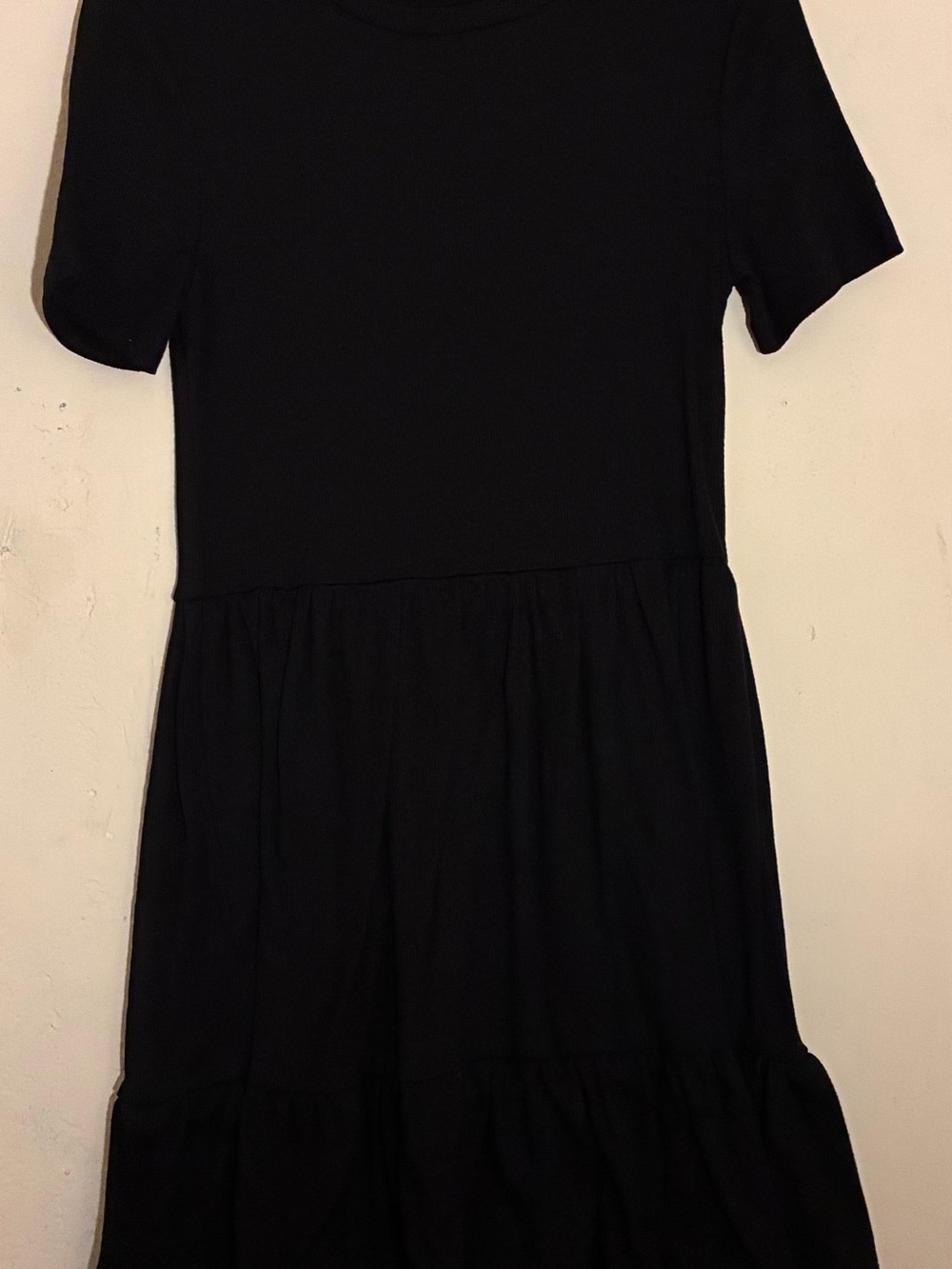 Black Short-Sleeve Mini Tiered Dress
